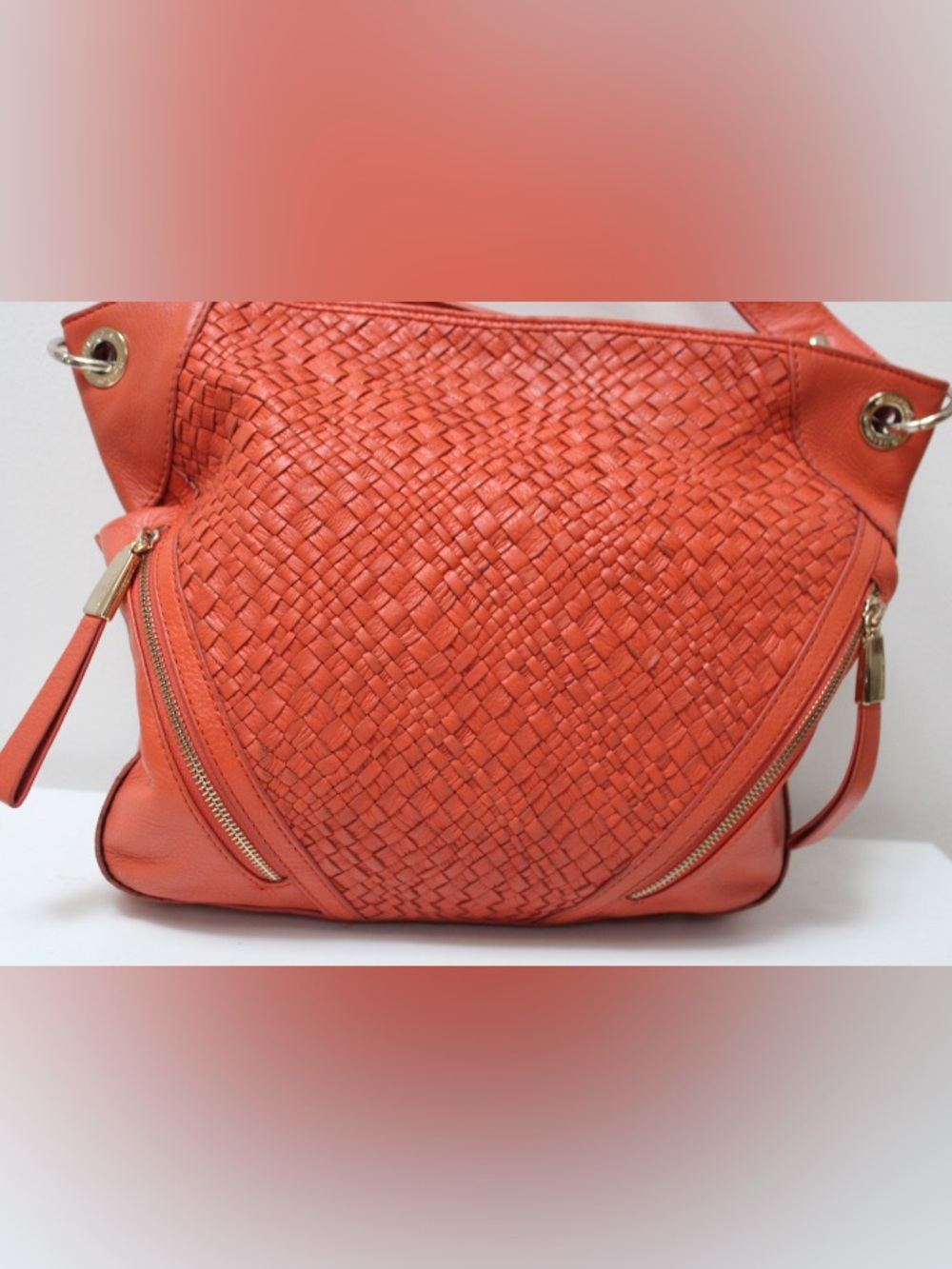 b. makowsky Woven Leather Hobo in Orange with Gold Hardware - Picture 8 of 13